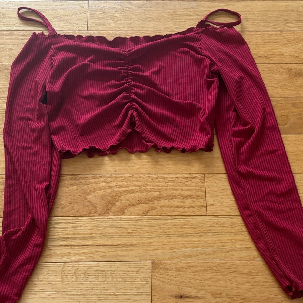 SHEIN Burgundy Off-Shoulder Ruched Top